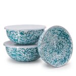 Crow Canyon 3-Piece Enamel Bowl Set with Lids – Turquoise Marble - Image 2