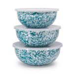 Crow Canyon 3-Piece Enamel Bowl Set with Lids – Turquoise Marble